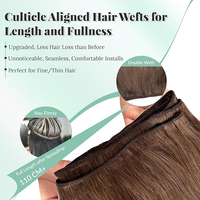 Brown Sew in Hair Extensions Human Hair, 24 Inch 120G Weft Extensions Real Human Hair #4 Medium Brown Weave Bundles Double Weft Silky Straight Remy Hair Wefts Sew in for Women
