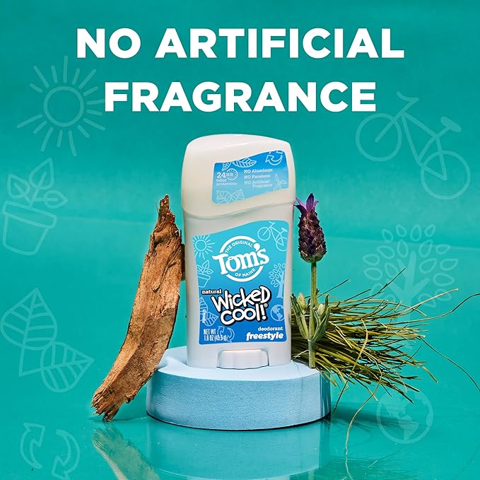 Tom’s of Maine Freestyle Wicked Cool! Natural Deodorant for Tweens, Aluminum Free Deodorant Stick, 1.6 oz (18 Pack)