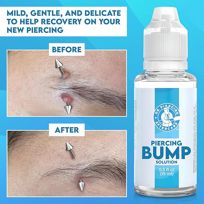 DR. PIERCING AFTERCARE Keloid Drops – Non-Greasy Saline Solution for Keloid Bump Removal for Piercings - May Reduce Appearance of Nose Piercing Bump, Nose Ear Lip Belly (15 mL, 2-Pack)