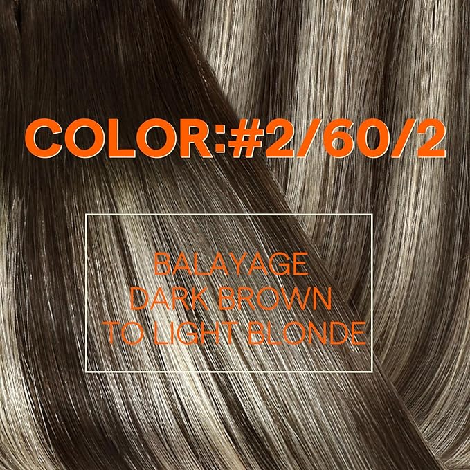 Full Shine Human Hair Weft Extensions Color #2/60/2 Dark Brown To Platinum Blonde Mix Brown Sew In Hair Extensions Real Human Hair For Women 22 Inch 105G