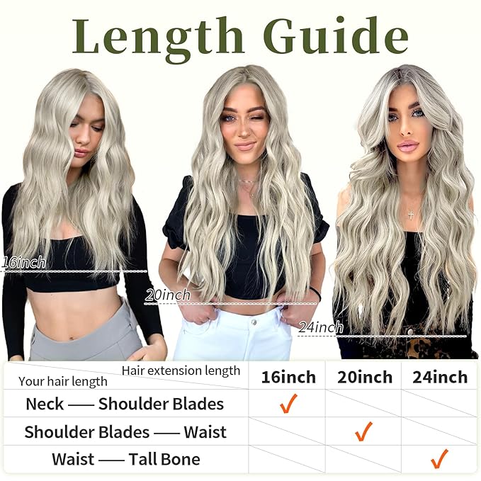 KooKaStyle Invisible Wire Hair Extensions with Transparent Wire Headband Adjustable Size 4 Secure Clips Silver Grey Blonde Long Wavy Hairpiece for Women