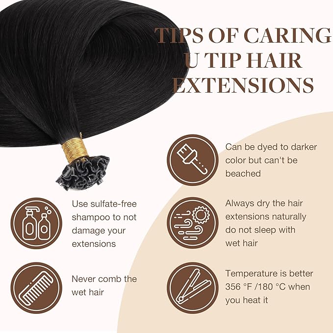 GOO GOO U Tip Hair Extensions, Real Human Hair, 16inch 50g 50S, Hot Fusion, Invisible Remy, 1B Natural Black