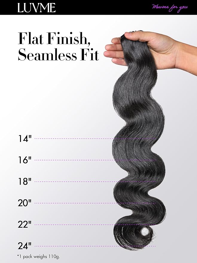 LUVME Body Wave Seamless 110g 7Pcs Clip in Hair Extensions Full Max with 18inch Remy Human Hair Extensions, Natural Black 100% Real Soft Hair