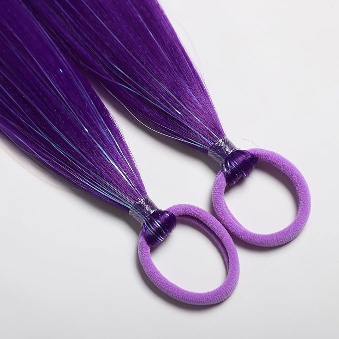 Purple Hair Extensions for Braids Ponytail Extension 2 Packs, 20 inch Crazy Hair Day Accessories for Women, DIY Festival Wacky Rave Braids,Tinsel Mixed