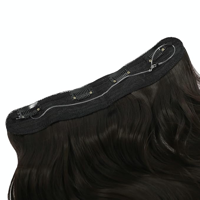 Invisible Wire Hair Extensions Transparent Wire Adjustable Size 4 Secure Clips Long Wavy Curly Secret Hairpiece 14 Inch for Women