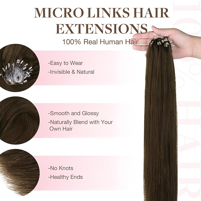GOO GOO Micro Link Tip Hair Extensions, Real Human Hair, 14inch 50g 50S, Cold Fusion, Invisible Remy, 4A Chocolate Brown