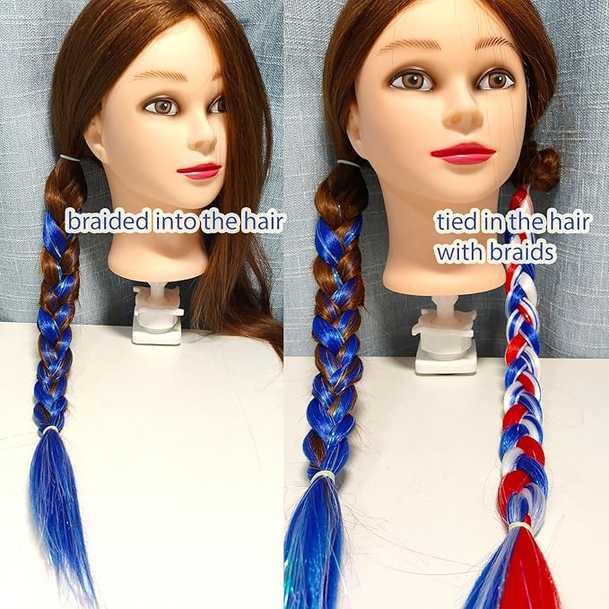 Colored Hair Extensions Royal Blue Ponytail Extension 2 Packs, 20 inch Crazy Hair Day Accessories for Women, DIY Festival Wacky Rave Braids, Tinsel Mixed