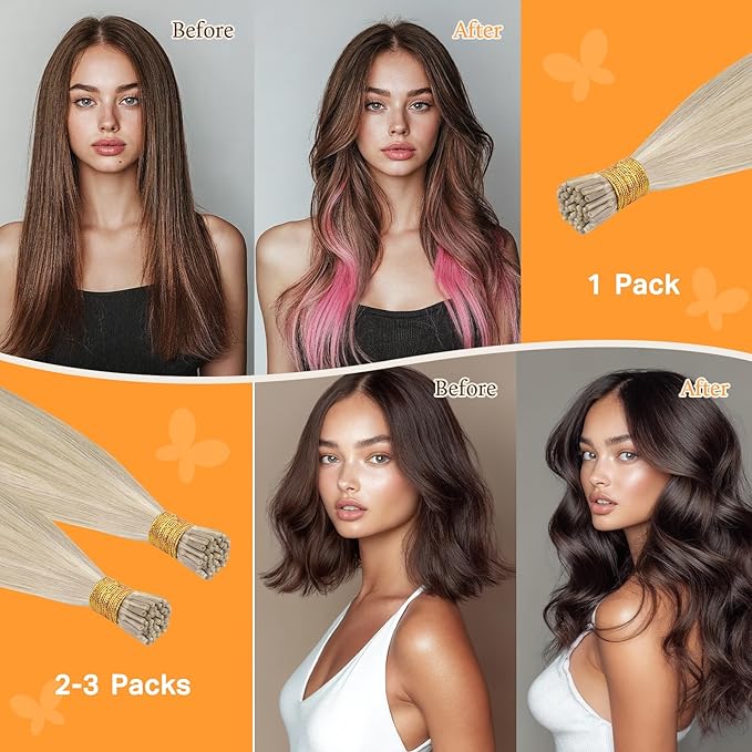 DOORES I Tip Hair Extensions Human Hair, Honey Blonde Highlight Platinum Blonde 50g/100s 16 Inch, Itip Real Human Extensions Pre Bonded Cold Fusion