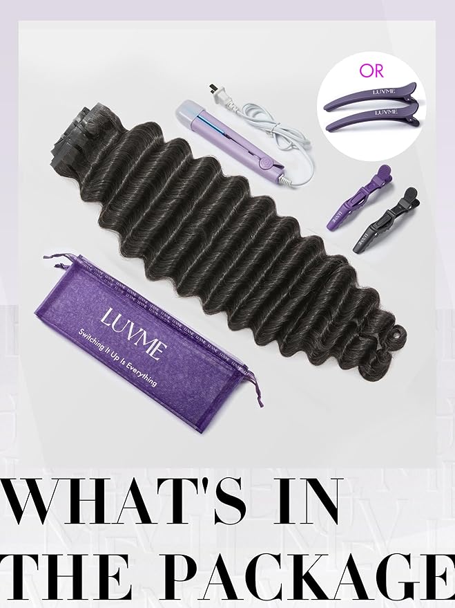 LUVME Clip in Hair Extensions Thick Loose Deep Wavy Hair Extensions, Natural Black 135g 7pcs 22 Inch, Real Hair Clip in Human Hair for Women