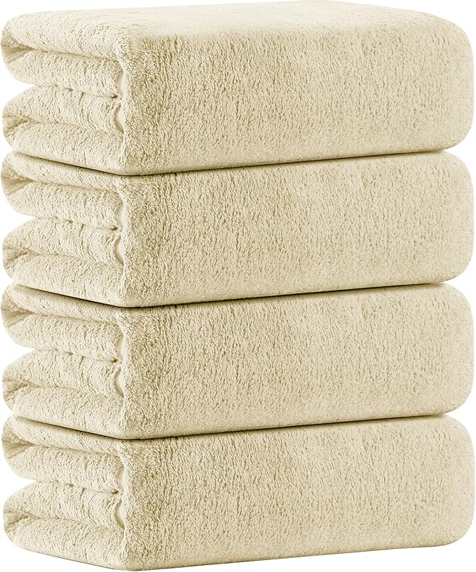 Oversized Bath Towels of 4, Extra Large Bath Sheets 35x70 Inches Quick Dry Towel for Bathroom, Ultra Soft Hotel Absorbent Towels Set for Spa Fitness-Beige