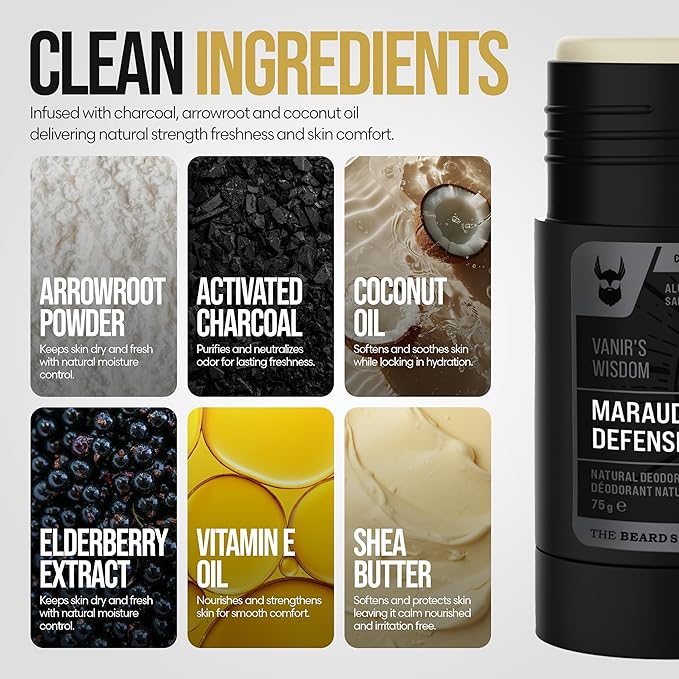 The Beard Struggle Marauder's Defense - Natural Charcoal Infused Deodorant Men, Aluminum Free - Platinum Collection, Vanir's Wisdom, 2.65 oz