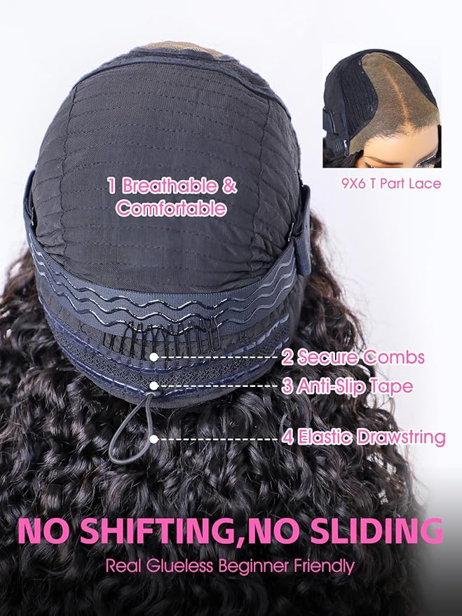 Burmese Curly Wear and Go Glueless Wig Human Hair Curly Texture with Finger Coil Ends Upgrade 9X6 T Part Pre Cut Lace Flip Over Beginner Friendly Wear Go Drawstring Wig 180% Density 28 Inch