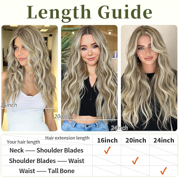 KooKaStyle Invisible Wire Hair Extensions with Transparent Headband Adjustable Size 4 Secure Clips Long Wavy Secret Wire Hairpiece for Women(24 Inch Dirty Blonde Mixed Bleach Blonde)