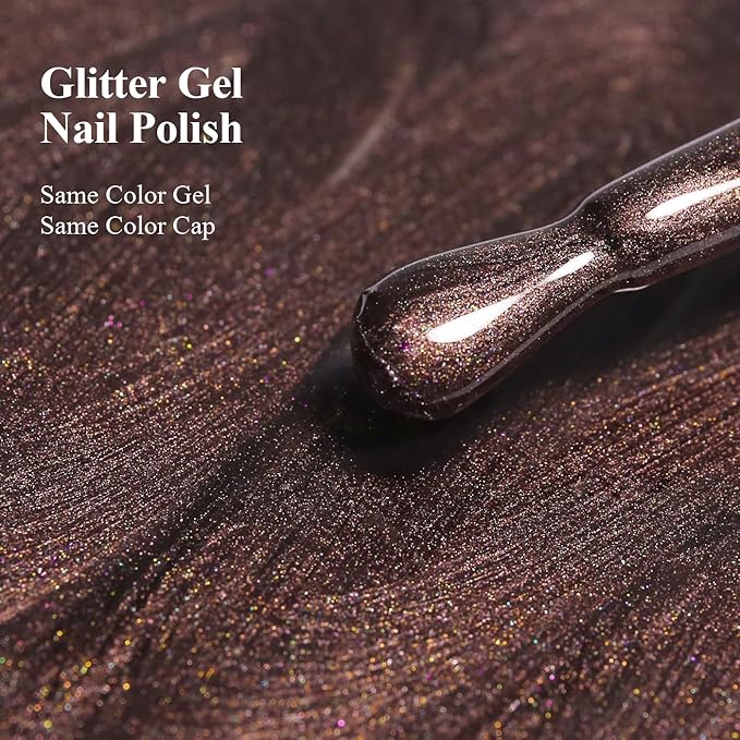 10ml Hema Free Glitter Gel Nail Polish Soak Off Long Lasting Brown Gel Polish Salon DIY at Home Gift for Women 1Pcs