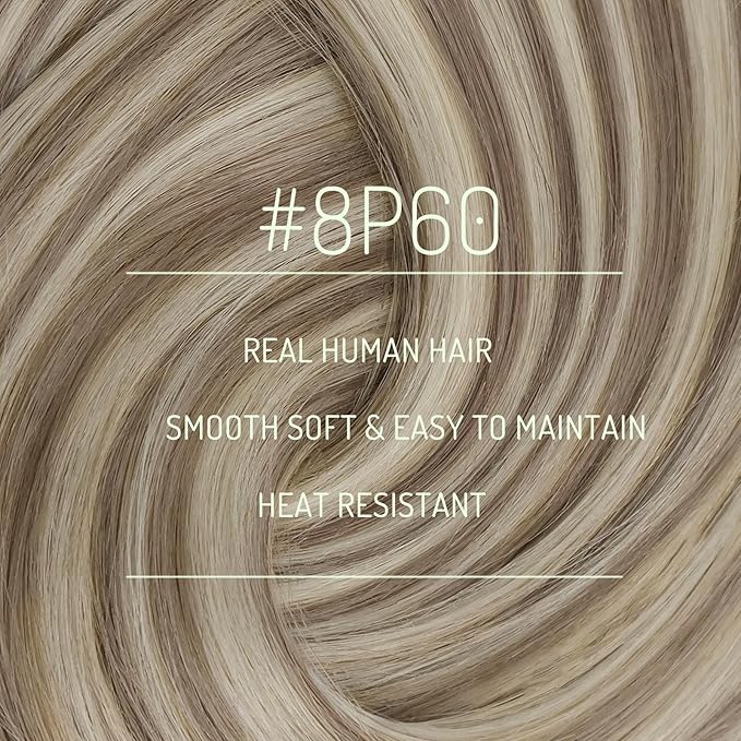 RUNATURE Clip in Hair Extensions Real Human Hair, Straight Human Hair Clip in Extensions with Blonde Highlighs, Natural Looking, 16 Inch 120g 7pcs #8P60 Ash Brown Highlight Platinum Blonde