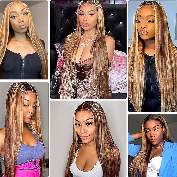 22 Inch P4/27 Blonde Clip in Hair Extensions - Real Remy Human Hair, 120g 7pcs, Highlight Blonde Human Hair Extensions Clip ins for Women