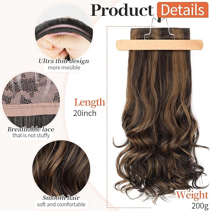 Kookastyle Clip in Hair Extensions, Natural Long Layered Soft Invisible Synthetic Curly Hairpieces for Women,4 pcs(20 Inch,Balayage Chocolate Brown to Caramel Blonde)