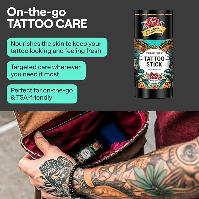 Tattoo Balm Stick – Maximum Strenght Tattoo Aftercare Healing Ointment – Travel Size Deluxe Tattoo Butter Moisturizer & Tattoo Numbing Cream, Lotion, Glide Alternative, Tattoo Care Supplies