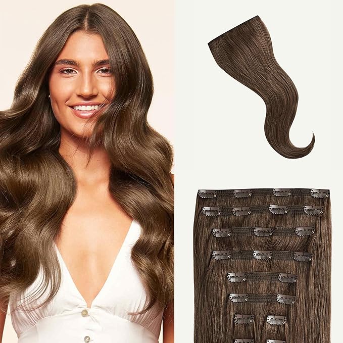Luxy 100% Remy Human Hair, Classic 160g Clip-In Hair Extensions - 10 Wefts Multi-Dimensional Color for Natural Blending, Adds Volume & Length, Easy Apply & Remove 20" Neutral Brown Classic