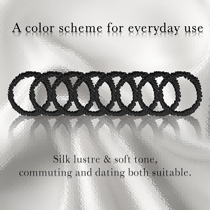 Mulberry Silk Hair Scrunchies – 8 Pack Soft & Smooth Pure Skinny Silk Scrunchies, Hair Ties for Women Girls, Elastic Ponytail Holders No Damage