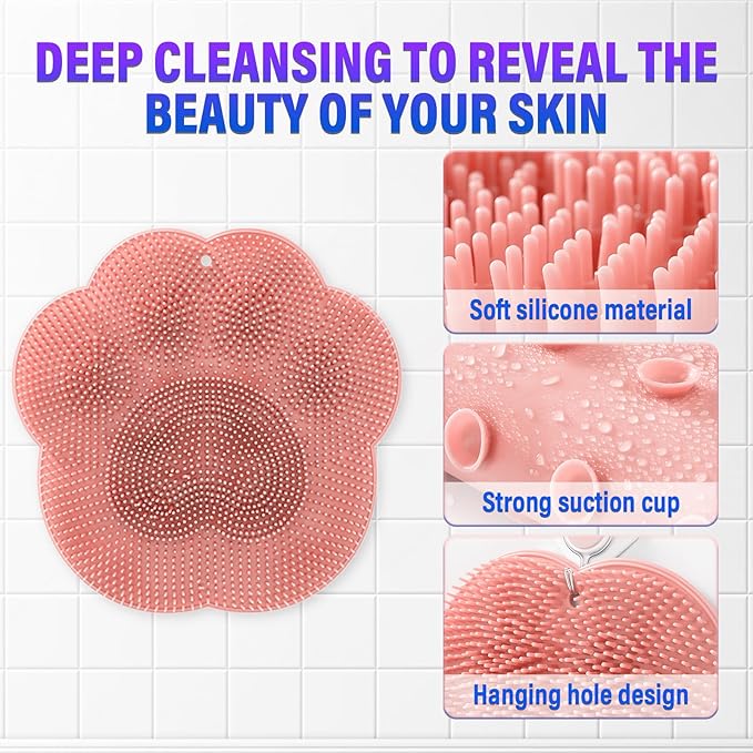 Shower Foot Scrubber Mat with Non-Slip Suction Cups,Foot Backs Cleaning Pad Back Washer Exfoliating Bath Wash Pad,Foot Scrubber in Shower Men & Women (Blue)