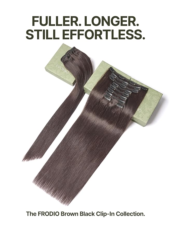 Frodio Clip Ins Hair Extensions Dark Brown 18 inches Real Human Hair Seamless Silk Long Straight Full Thick Virgin Brazilian Natural Color Beauty For Women Can Be Body Wave 110g 7 Piece