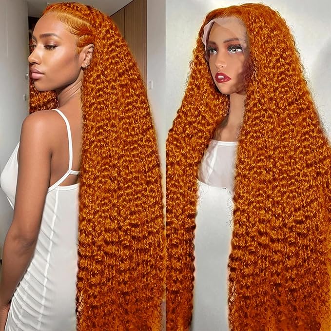 Ginger Wig Human Hair 13x4 deep wave Ginger Orange Lace Front Wigs Human Hair HD Transparent Lace Frontal 350 Colored Human Wig Pre Plucked 180% Density 28inch