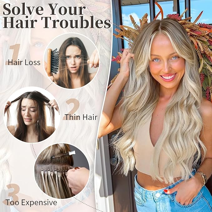 KooKaStyle Invisible Wire Hair Extensions with Transparent Headband Adjustable Size 4 Secure Clips Long Wavy Secret Wire Hairpiece 24 Inch for Women (9H60A#Ash Brown mix Platinum Blonde)