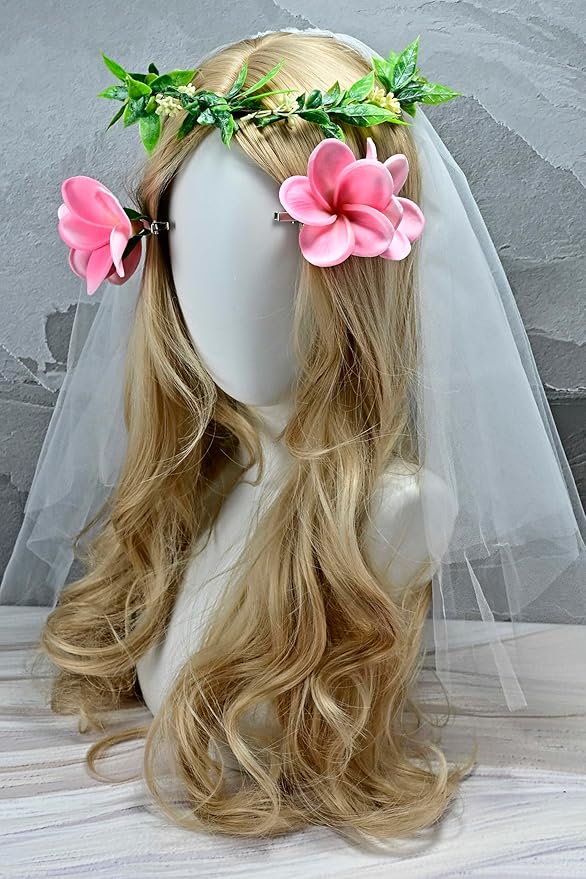 Pack of 2 Real Touch Flowers Hawaiian Flower Hair Clips Plumeria Hibiscus Hair Clips Handmade Hair Accessories for Beach Wedding Bridal Party Mother's Day Women Girls Holiday Gifts (c-823, 2pcs)