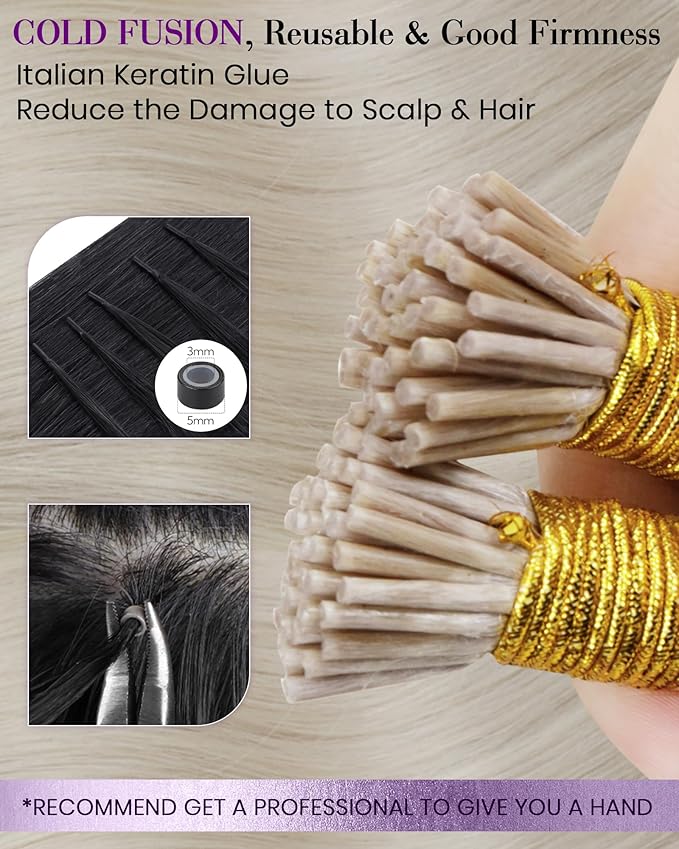 LaaVoo Itip Extensions Blonde I Tip Hair Extensions Human Hair Platinum Blonde Itip Hair Extensions Real Human Hair 14in 40g/80s