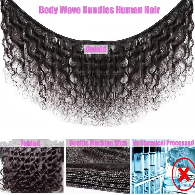 12A Body Wave Human Hair Bundles with Closure (20 22 24 +18,Free Part) Closure with 3 Bundles Brazilian Virgin Hair Extensions with Pre Plucked with Baby Hair 5X5 HD Lace Closure Natural Black Color