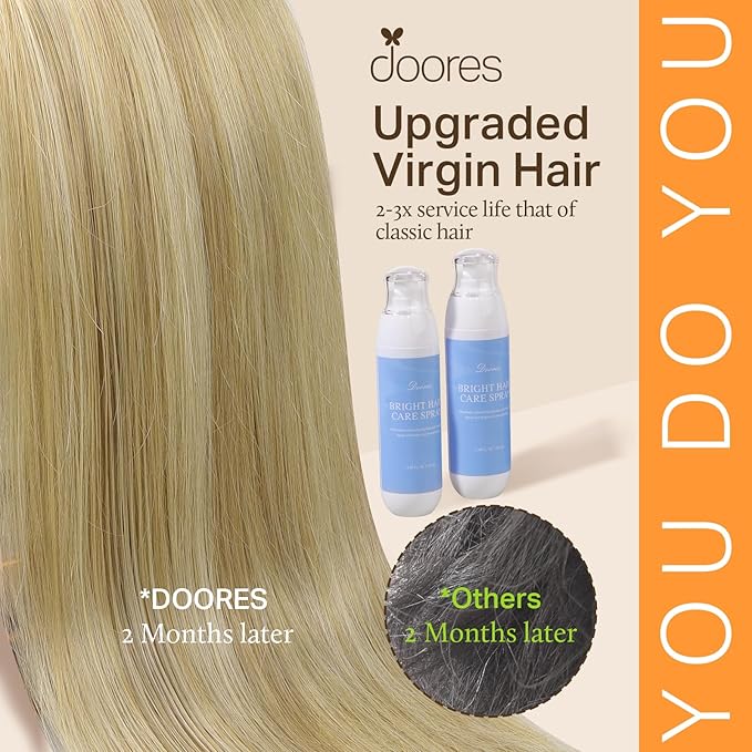 DOORES Real Human Hair Extensions, Light Blonde Highlighted Golden Blonde 14 Inch 110g 7pcs, Seamless Clip in Remy Straight Hair Invisi Edge Extensions
