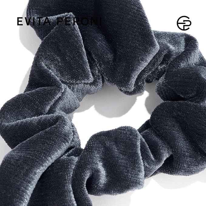 Evita Peroni Velvet Hair Scrunchie - Navy Blue Triangle Scrunchies for Women - Stretchy Polyester Spandex Hair Tie - Winter Christmas Gift in Elegant Packaging (Navy Blue)