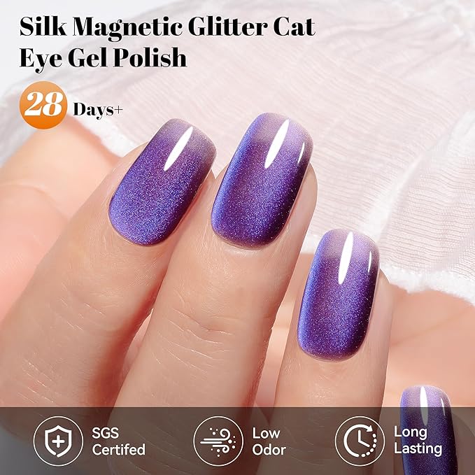 YTD Likomey Cat Eye Gel Nail Polish,High Shine Glass 15ml Mystic Purple Magnetic Glitter Translucent Jelly Salon Home Fall Winter UV Color Varnish with Magnet Stick,HEMA Free TPO Free,MY507