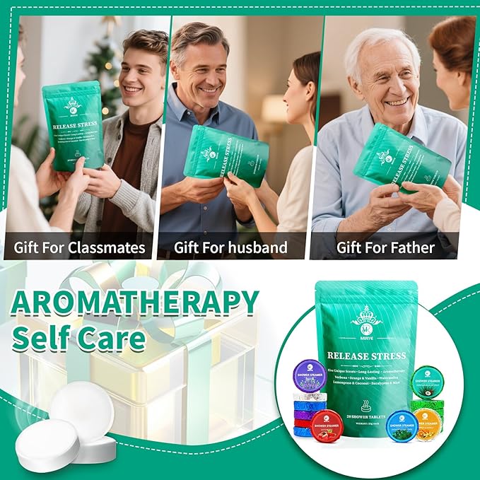 Shower Steamers Aromatherapy, 20-Pack Shower Bombs with Natural Essential Oils – Stress Relief Self Care, Birthday Gifts for Women & Men, Christmas Stocking Stuffers & White Elephant Gifts