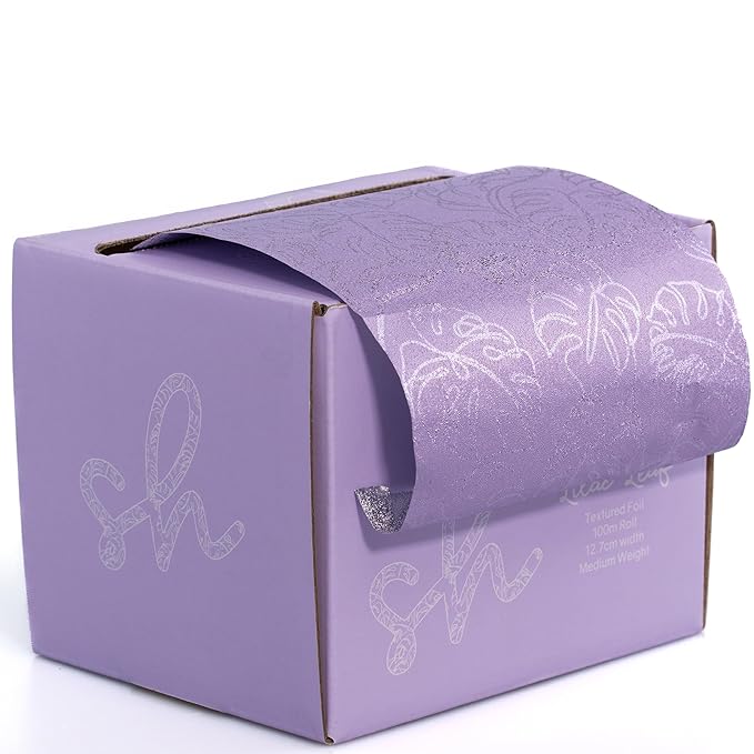 Simply Hair Hair Foil Roll – 100m Embossed Medium Weight Roll with Built-In Cutter – Custom Length Foil for Hair Dye, Highlights & Balayage - No-Slip Grip - 12.7cm - Lilac Leaf