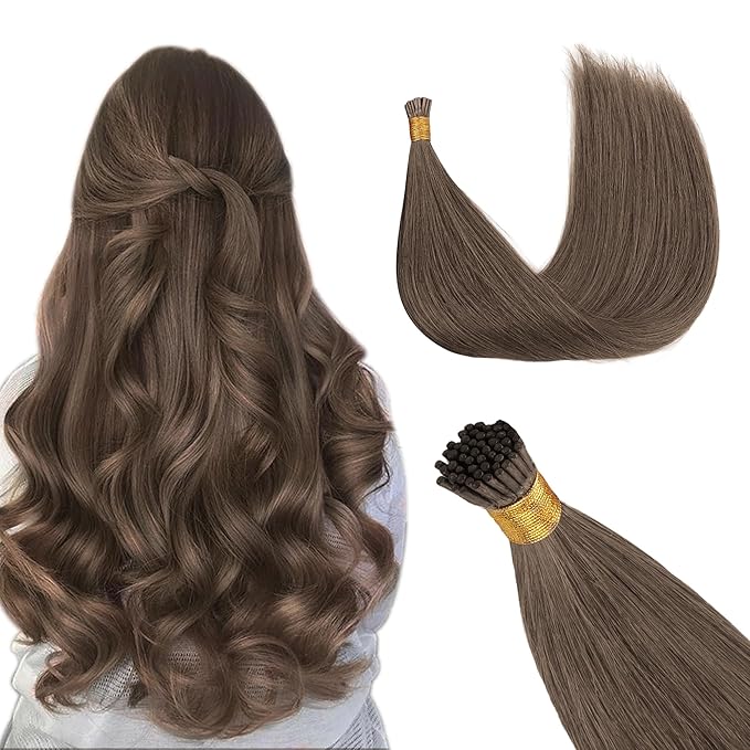 GOO GOO I Tip Hair Extensions, Real Human Hair, 14inch 50g 100S, Cold Fusion, Invisible Remy, 5 Light Ash Brown