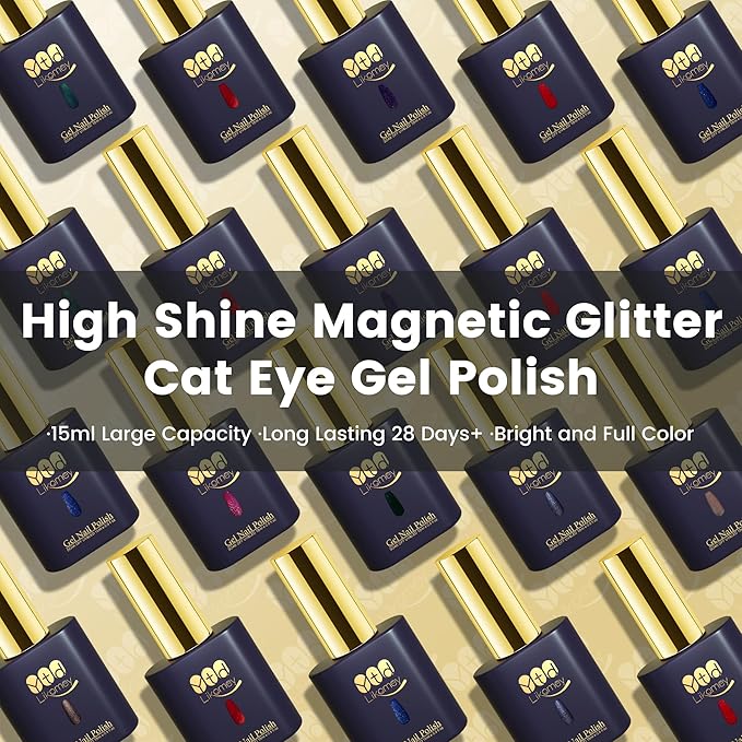 YTD Likomey Cat Eye Gel Nail Polish,Platinum Glitter 15ml Burgundy Red Magnetic Reflective Flash Sparkle Shiny Salon Home Fall Winter UV Color Varnish with Magnet Stick,HEMA Free TPO Free,MY510