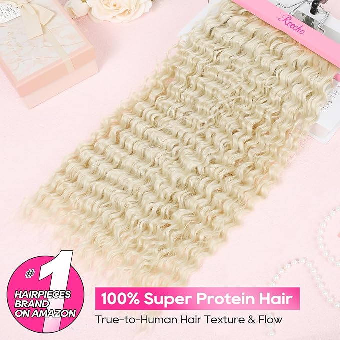 REECHO Hair Extensions - 4PCS 20" Water Wave Clip in Hair Extensions 100% Super Protein Silky Soft Natural Look with Invisible Lace Weft Hairpieces for Women - Black Brown