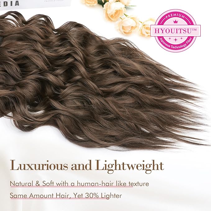 REECHO Hair Extensions, 4PCS Clip in Hair Extensions HE001 Natural Soft Synthetic Hairpieces for Women, Ginger Brown