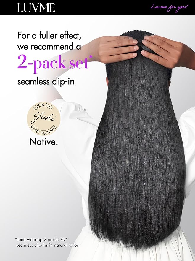 LUVME Yaki Straight Seamless 110g 7Pcs Clip in Hair Extensions Full Max with 18inch Remy Human Hair Extensions, Natural Black 100% Real Soft Hair