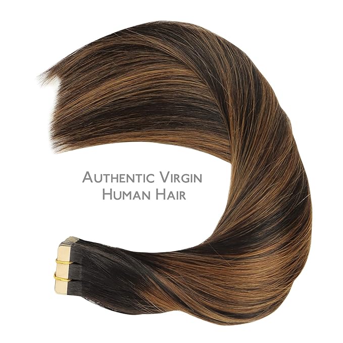 WENNALIFE Tape in Hair Extensions Human Hair, 20pcs 50g 14 inch Natural Black Mixed Chestnut Brown Remy Hair Extensions Straight Human Hair Tape in Extensions Skin Weft Tape Extensions Human Hair