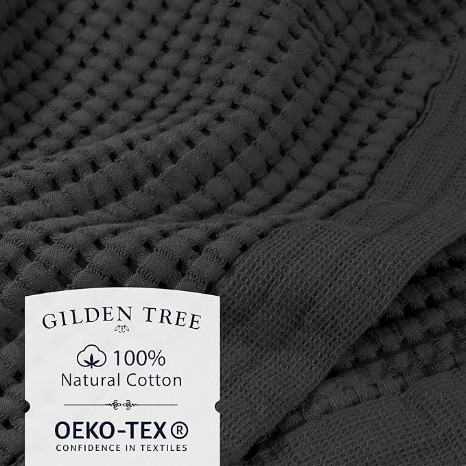 GILDEN TREE Waffle Towel Set Quick Dry Thin | 2 Bath Towels | 2 Hand Towels | 2 Washcloths, Modern Style (Faded Black)