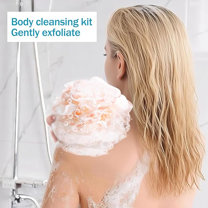 Shower Gel, Loofah Sponge Bag, Body Scrub, Exfoliating Shower Gel, Sponge, Men's and Women's Shower Accessories, Cleaning Tools (2 Pieces Red,Green)