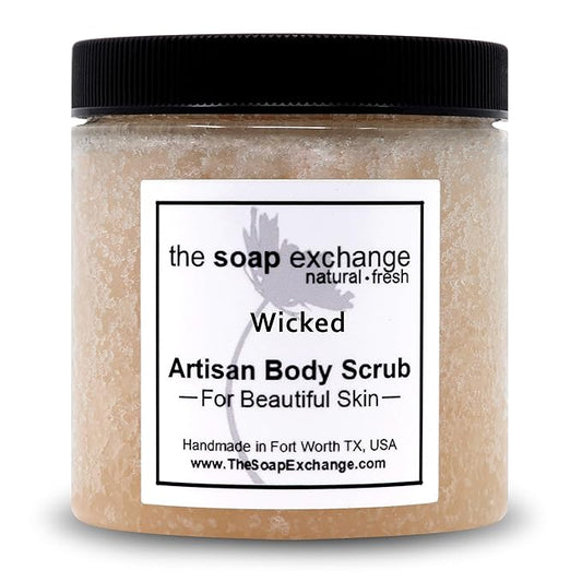 The Soap Exchange Sugar Body Scrub - Wicked Scent - Hand Crafted 8 fl oz / 240 ml Natural Artisan Skin Care, Shea Butter, Exfoliate, Moisturize, & Protect. Made in the USA.