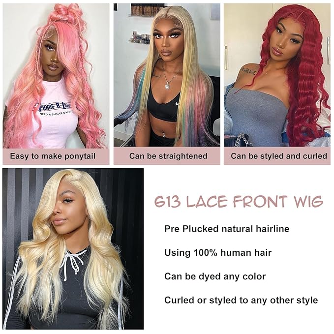 613 Lace Front Wig Human Hair Blonde Wig Human Hair 13x4 Body Wave Lace Front Wigs 180 Density 613 Body HD Lace Frontal Wig Glueless Wigs Human Hair Pre Plucked 38 inch