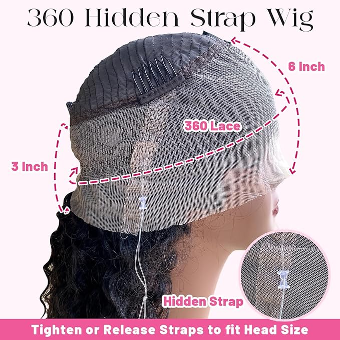360 Glueless Wigs Human Hair 20 Inch Pre Plucked Hidden Strap Deep Wave Lace Front Human Hair Wigs With Drawstring 180 Density Wet and Wavy HD Full Lace Front Wigs Human Hair