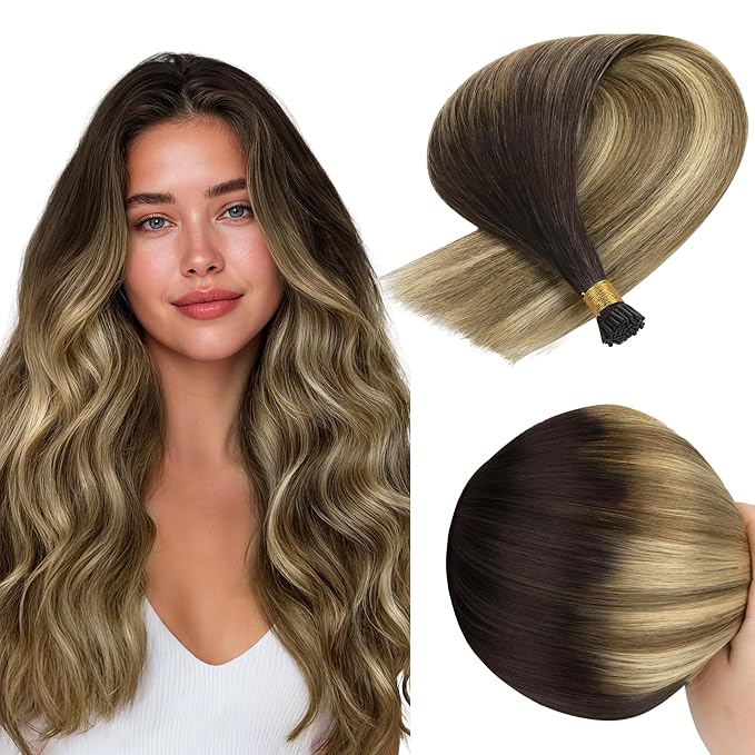 GOO GOO I Tip Hair Extensions, Real Human Hair, 24inch 50g, Cold Fusion, Invisible Remy, 2/6/18 Balayage Brown to Dirty Blonde