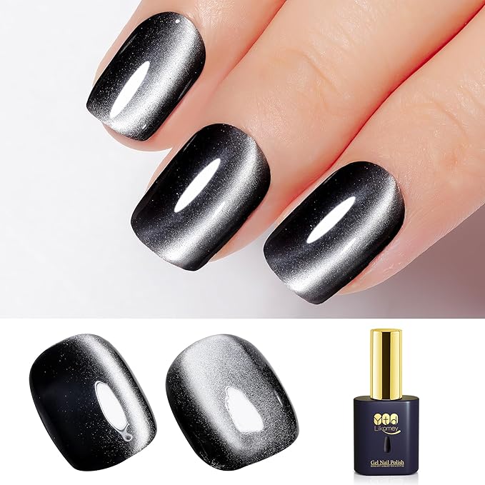 YTD Likomey Cat Eye Gel Nail Polish,Silk Glass 15ml Black Magnetic Shimmer Glitter Moonlight Jelly Shiny Salon Home Fall Winter UV Color Varnish with Magnet Stick,HEMA Free TPO Free,MY501