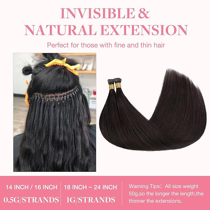 GOO GOO GOOGOO I Tip Hair Extensions Human Hair 50g 100 Strands Natural Looking Itip Extensions Dark Brown 16inch